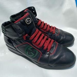 Gucci Leather High-Top Snakeskin Sneaker